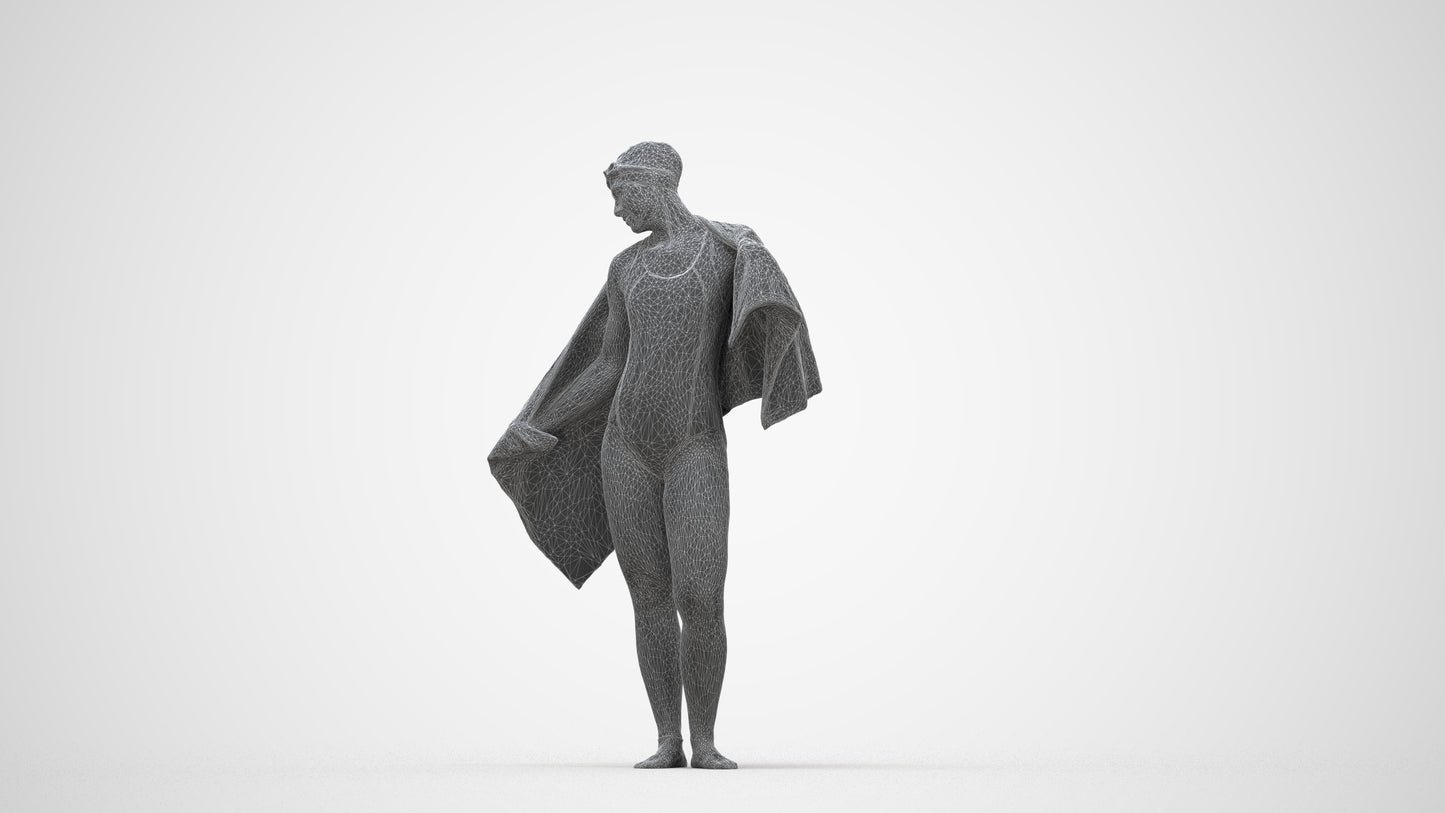 scanned 3D woman pool, photogrammetry people for Enscape and V-Ray, wireframe back view