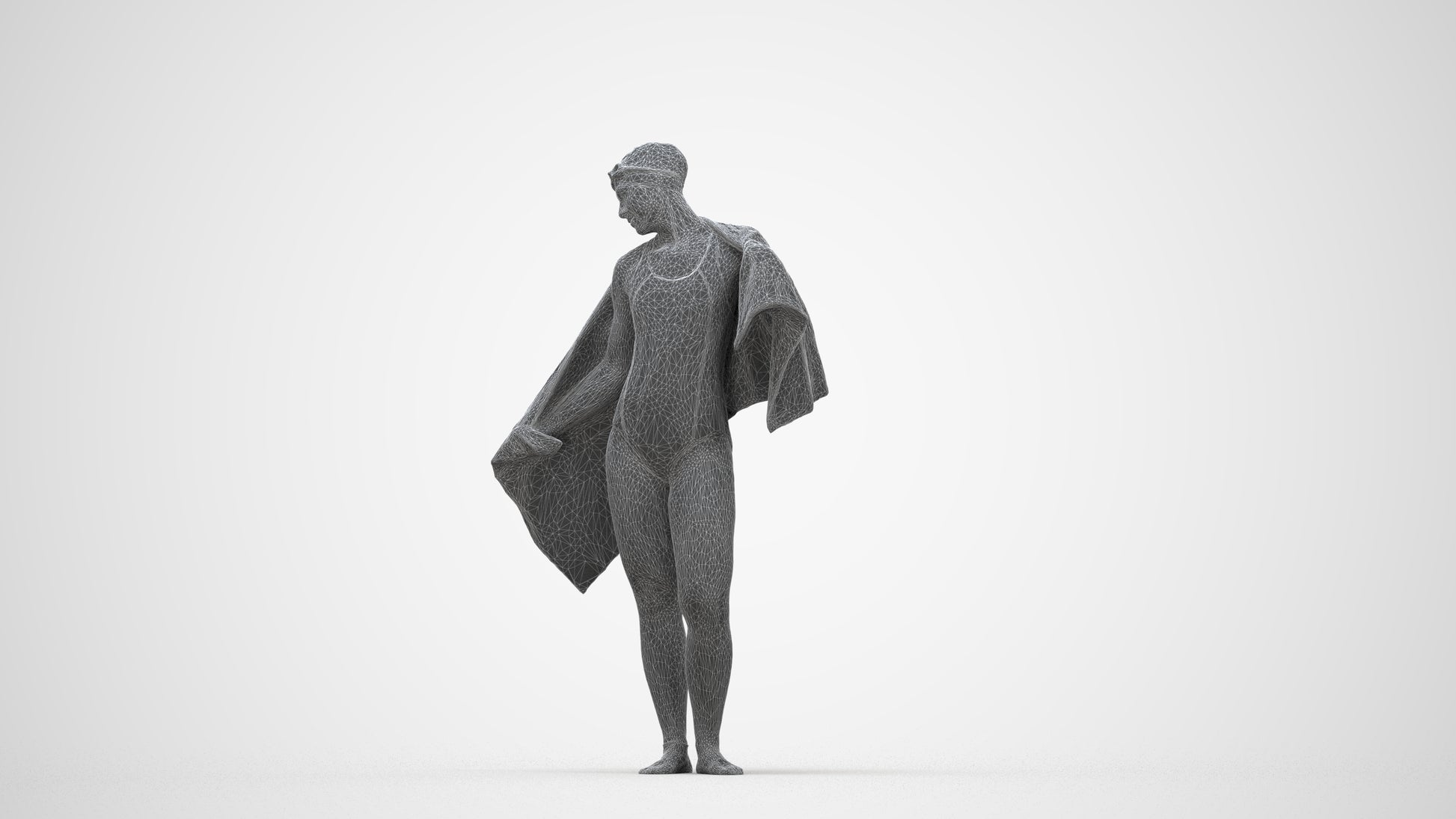 scanned 3D woman pool, photogrammetry people for Enscape and V-Ray, wireframe back view