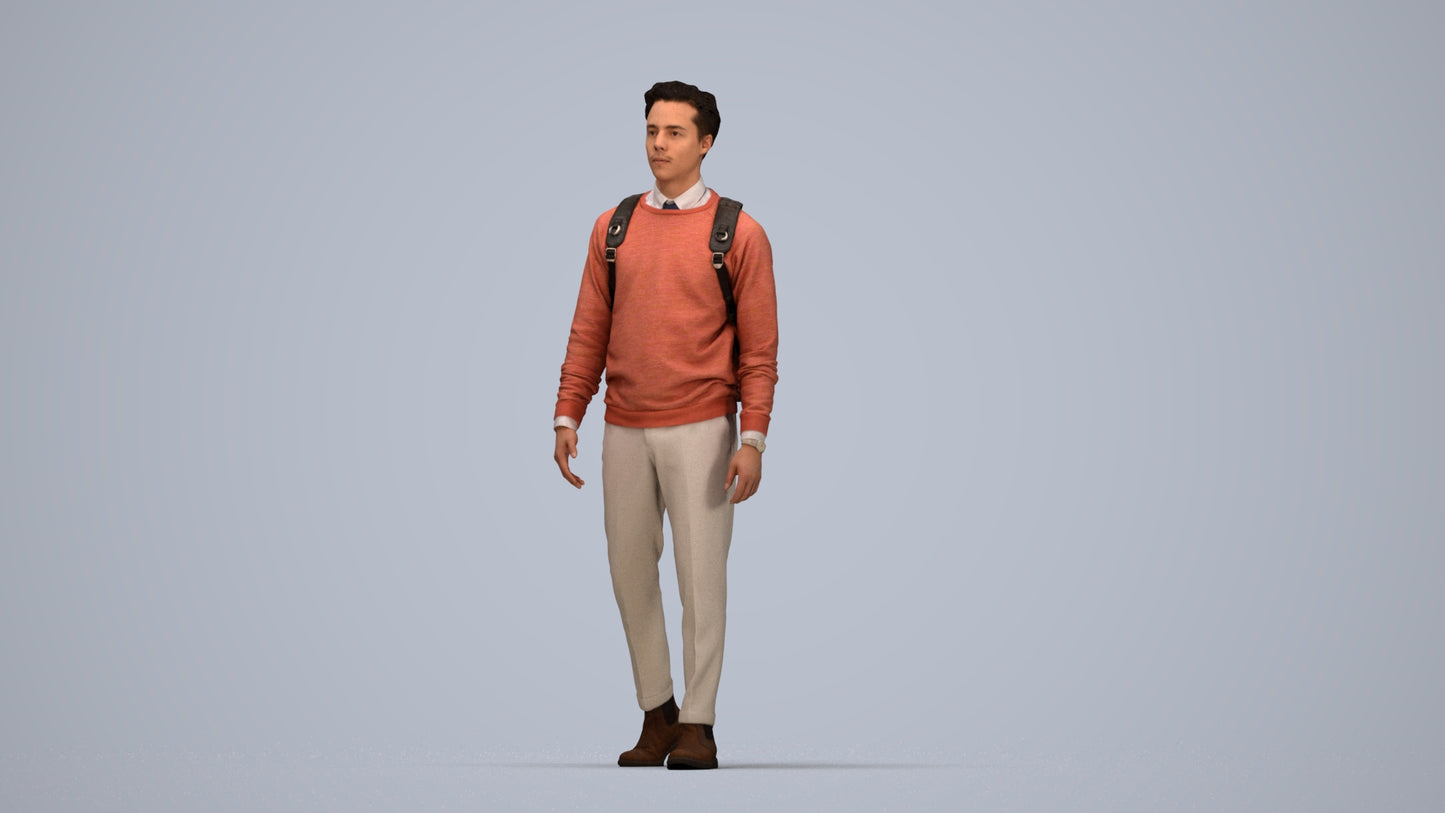 realistic 3D human man casual walking, archviz people FBX OBJ for Blender, top-down view render