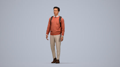 realistic 3D human man casual walking, archviz people FBX OBJ for Blender, top-down view render