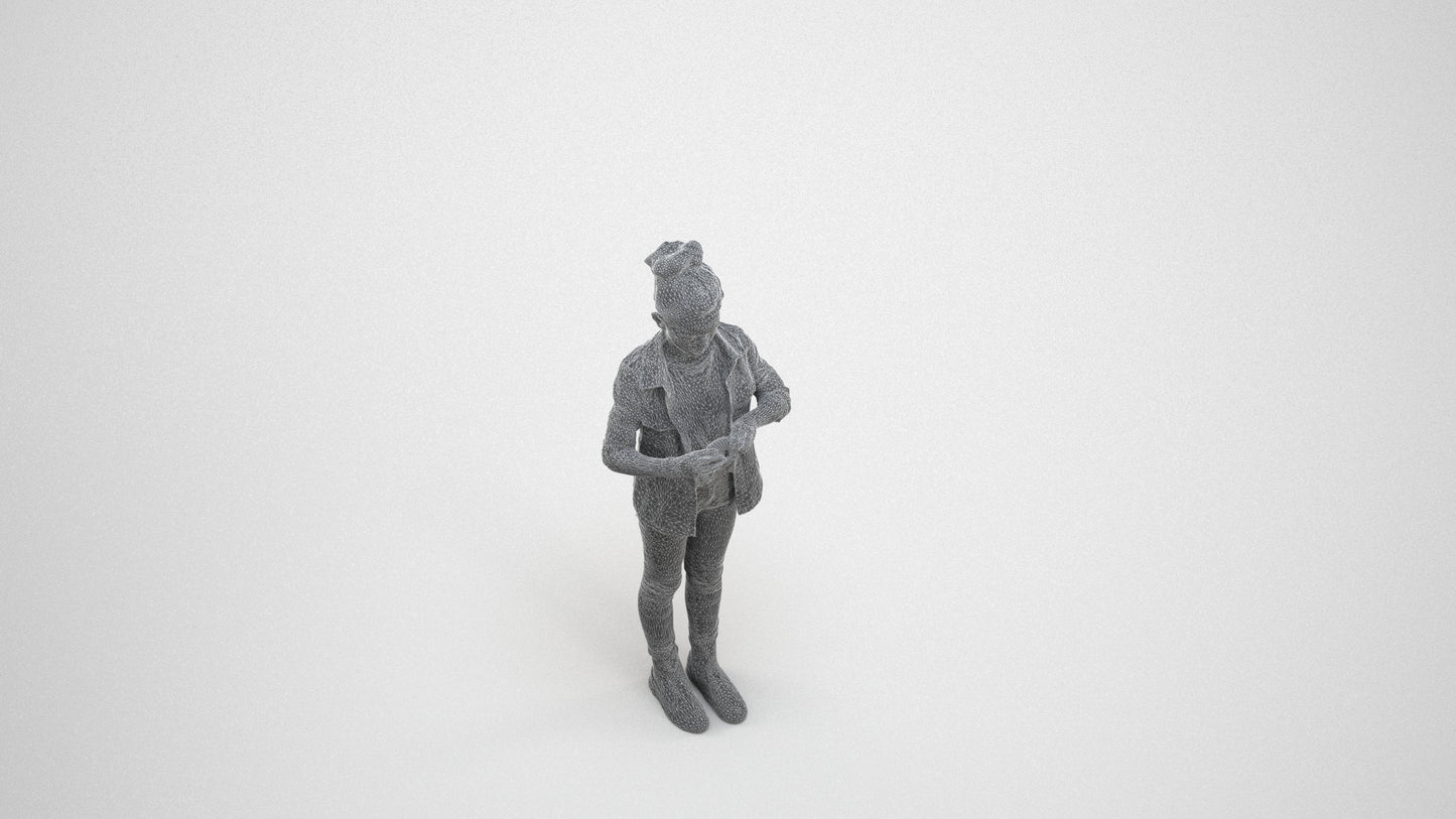 photogrammetry 3D girl casual kids, realistic human model archviz FBX, wireframe three-quarter view