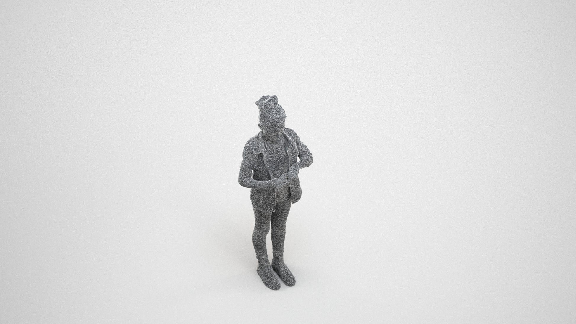 photogrammetry 3D girl casual kids, realistic human model archviz FBX, wireframe three-quarter view