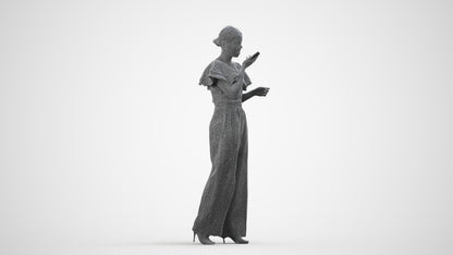 photogrammetry 3D woman business walking, realistic human model archviz FBX, wireframe side view