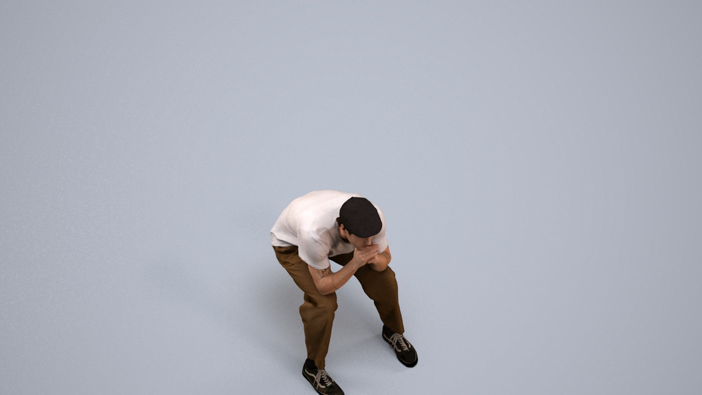 3D scanned man sitting casual, photorealistic archviz people for Enscape and SketchUp, back view render