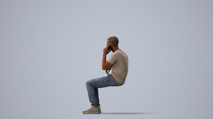 realistic 3D human man casual sitting, archviz people FBX OBJ for Blender, three-quarter view render