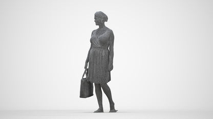 3D scanned woman shopping casual, photorealistic archviz people for Enscape and SketchUp, wireframe back view
