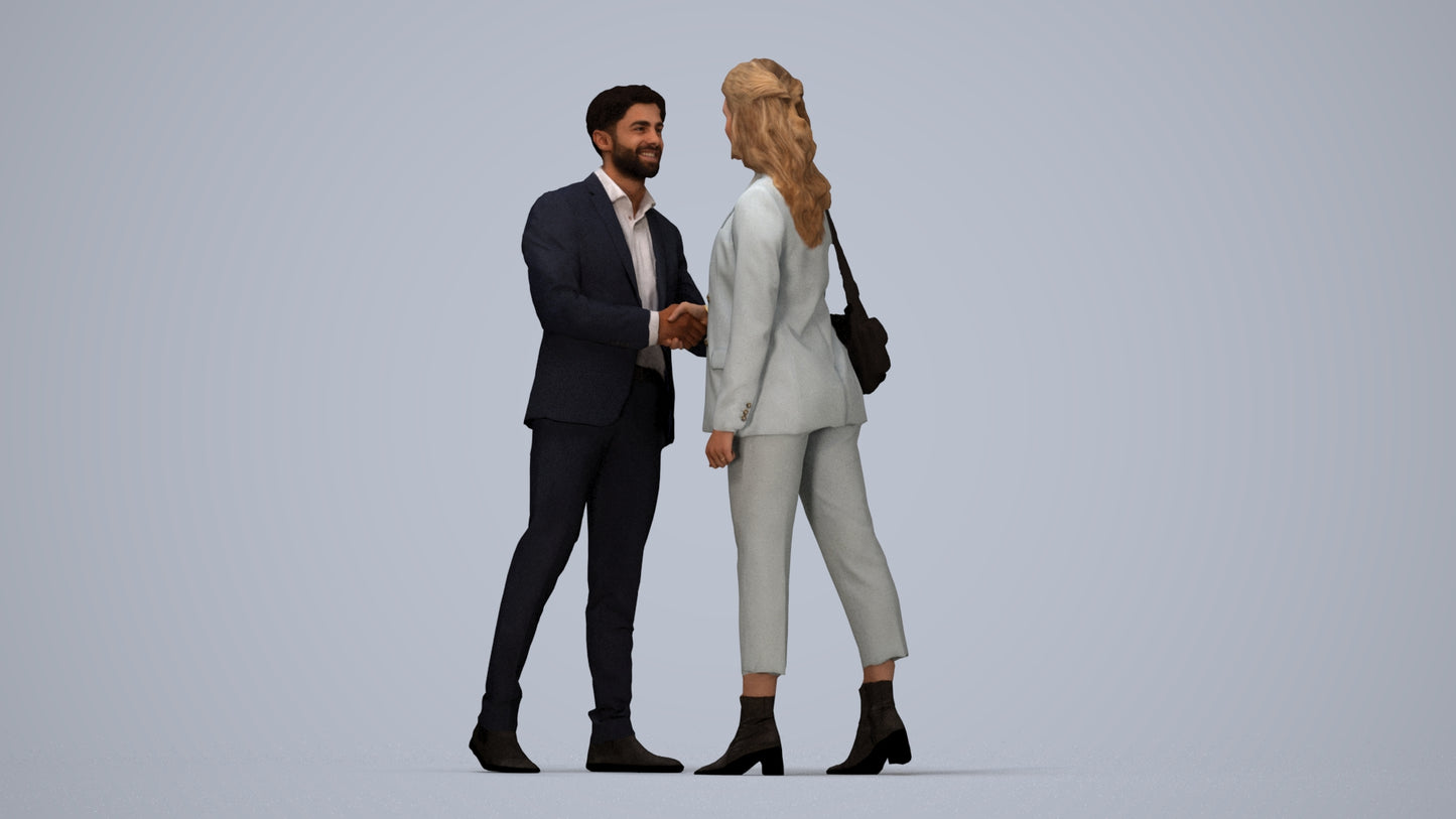 3D human model woman business, photogrammetry scanned person for archviz, top-down view render