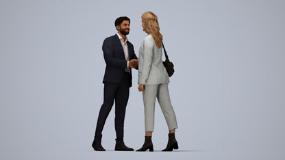 3D human model woman business, photogrammetry scanned person for archviz, top-down view render