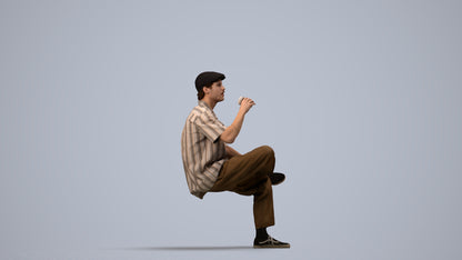 realistic 3D people man casual sitting, render-ready for V-Ray and Corona, FBX OBJ, side view render