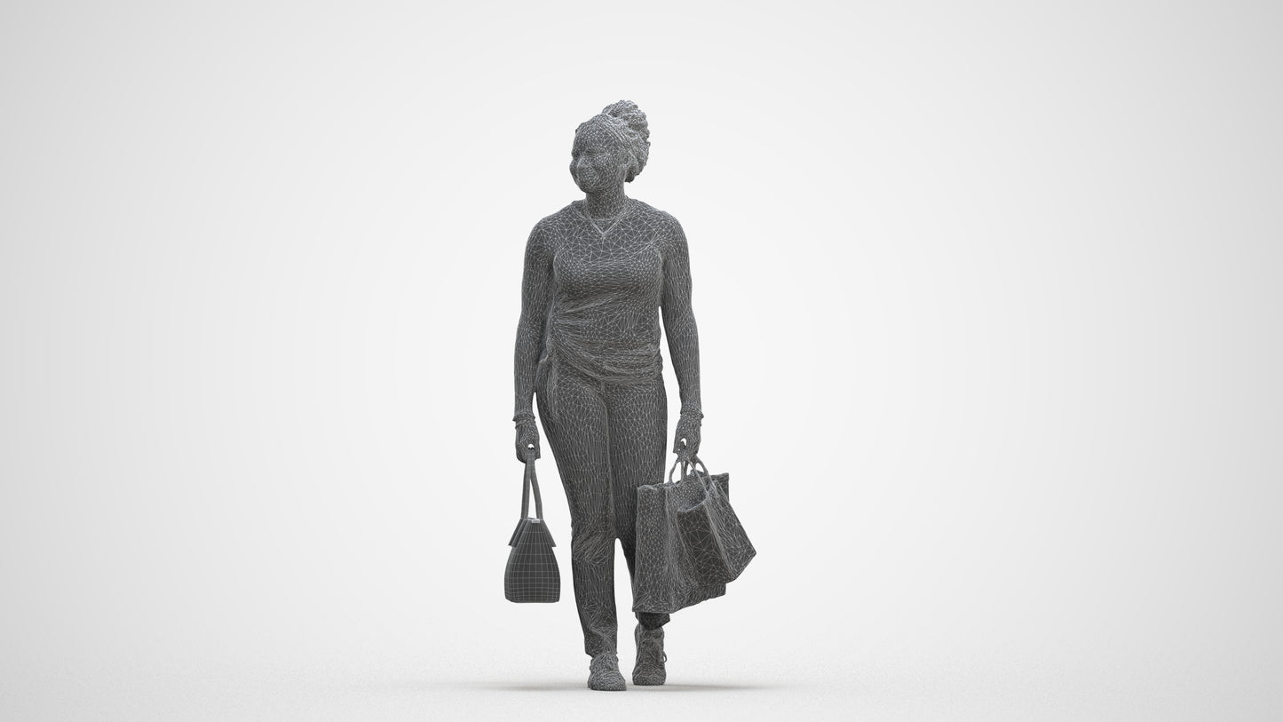 3D people model woman casual shopping, scanned human for 3ds Max rendering, three-quarter front view render