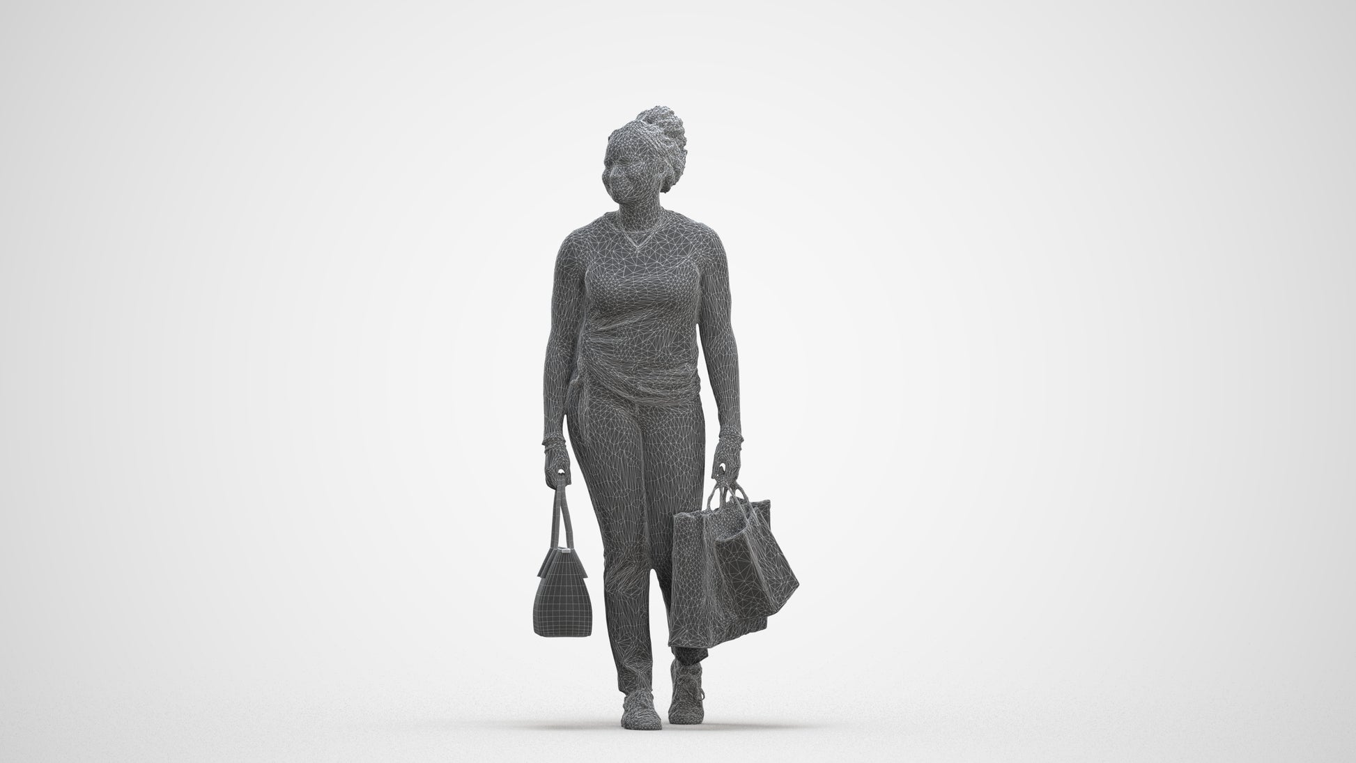 3D people model woman casual shopping, scanned human for 3ds Max rendering, three-quarter front view render