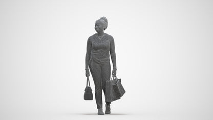 3D people model woman casual shopping, scanned human for 3ds Max rendering, three-quarter front view render