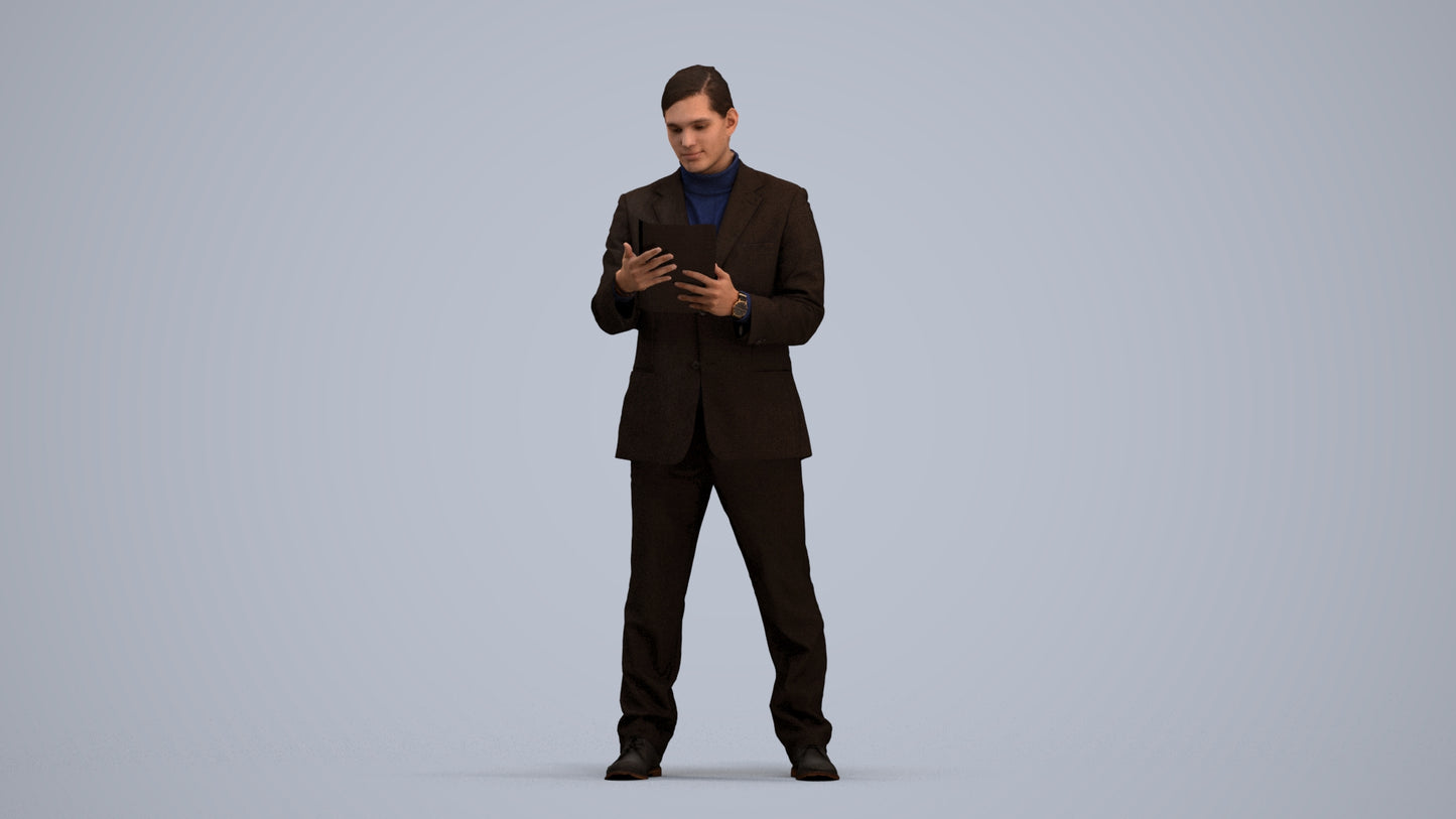 realistic 3D man business, scanned archviz people for Blender and 3ds Max, standing pose render