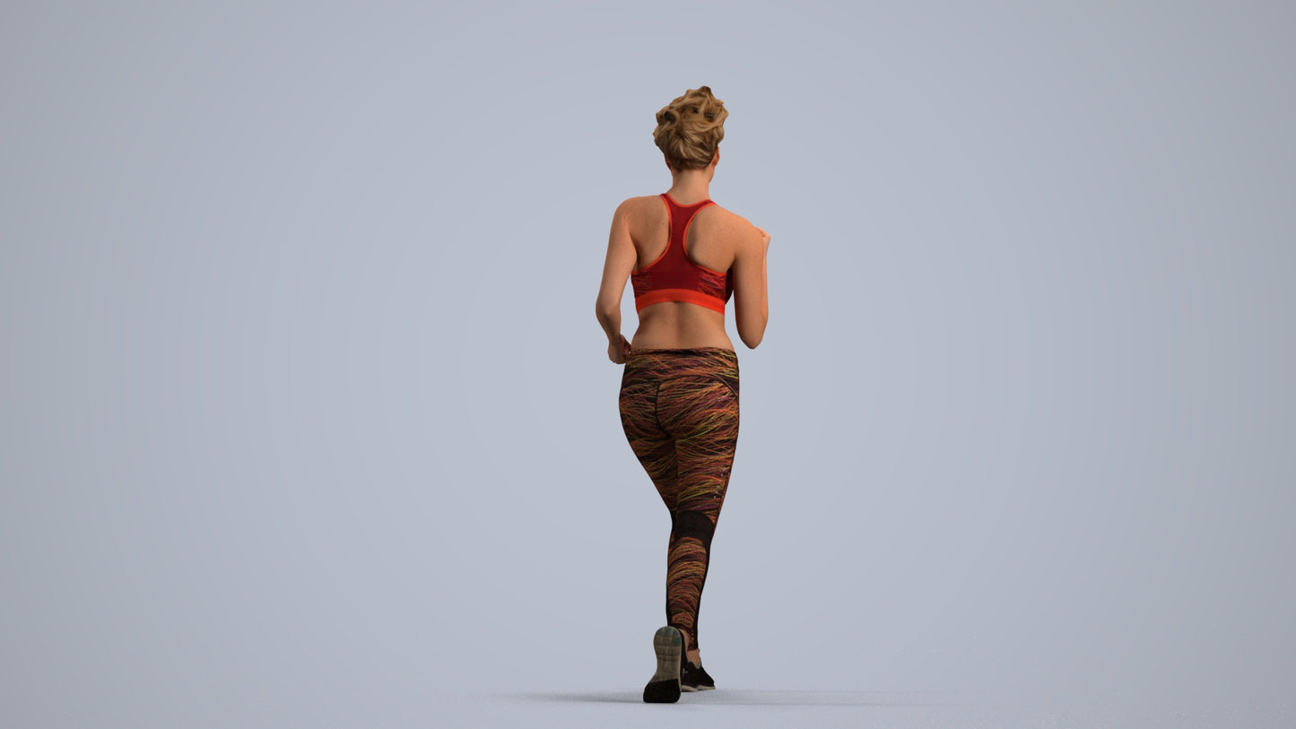 photogrammetry 3D woman sport walking, realistic human model archviz FBX, front view render