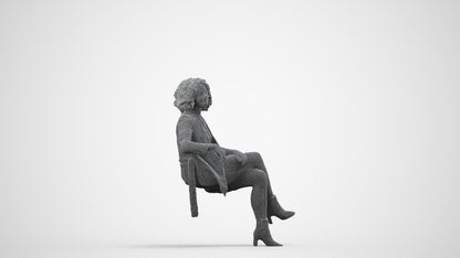 photogrammetry 3D woman business sitting, realistic human model archviz FBX, wireframe side view