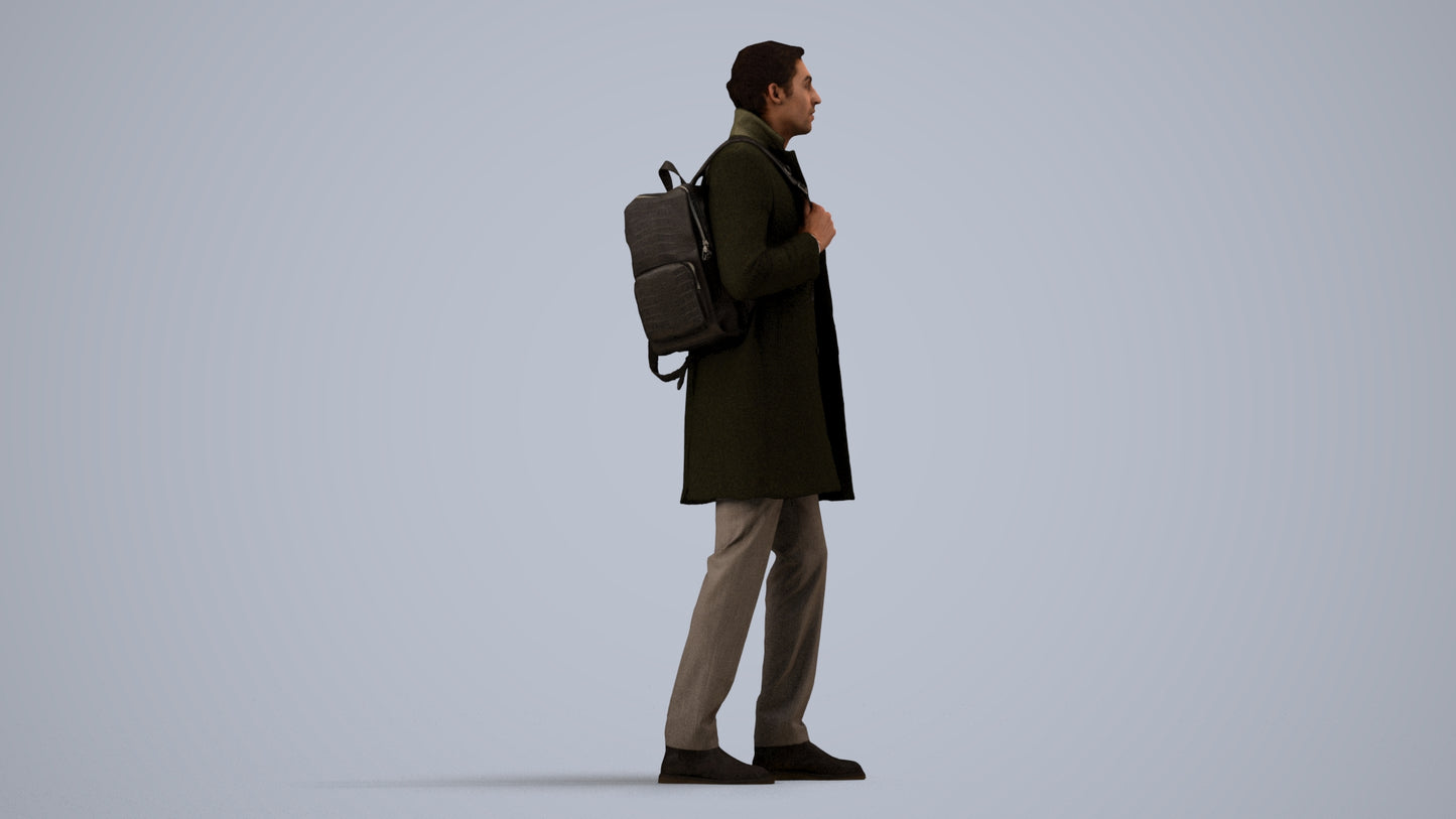 photogrammetry 3D man business, realistic human model archviz FBX, side view render