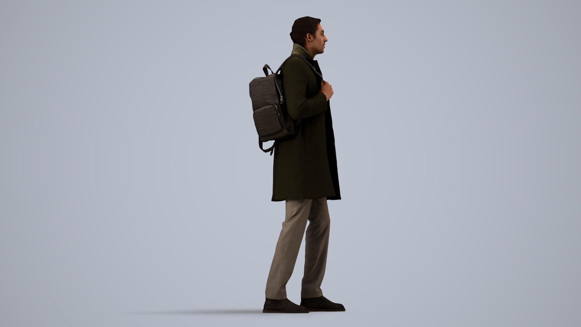 photogrammetry 3D man business, realistic human model archviz FBX, side view render