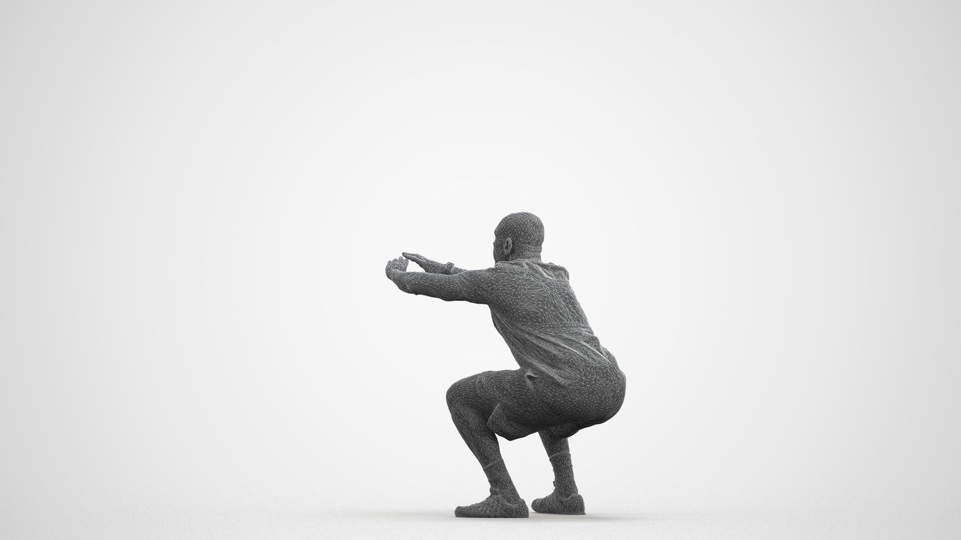 photogrammetry 3D man sport, realistic human model archviz FBX, wireframe front view