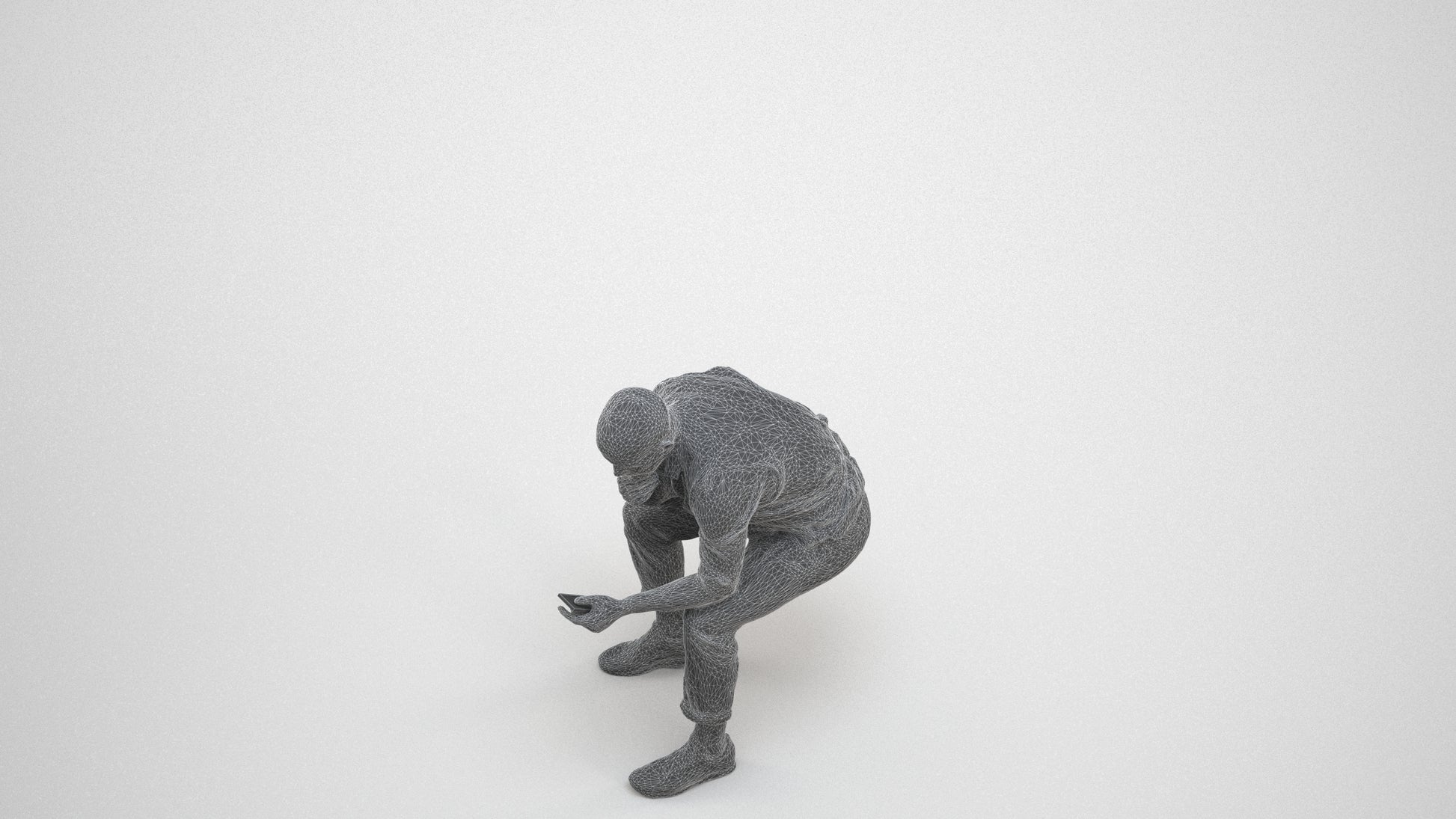3D scanned man sitting business, photorealistic archviz people for Enscape and SketchUp, wireframe three-quarter view