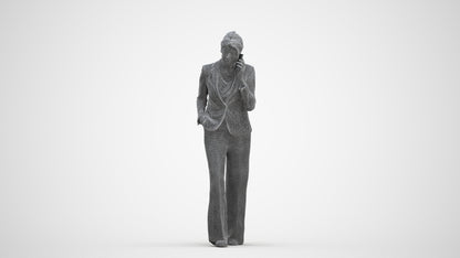 3D human model woman business, photogrammetry scanned person for archviz, three-quarter front view render