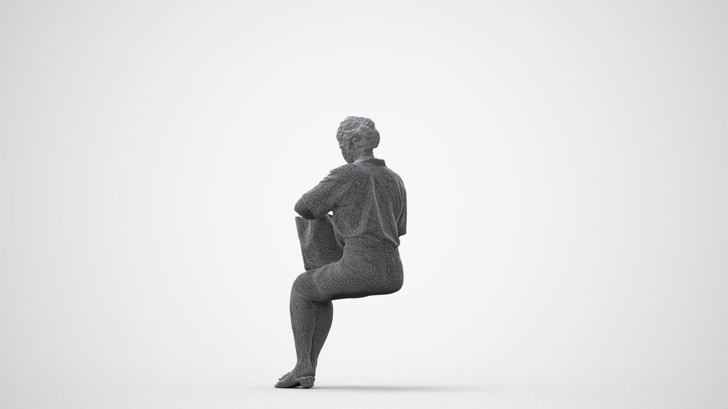 3D scanned woman sitting casual, photorealistic archviz people for Enscape and SketchUp, square thumbnail