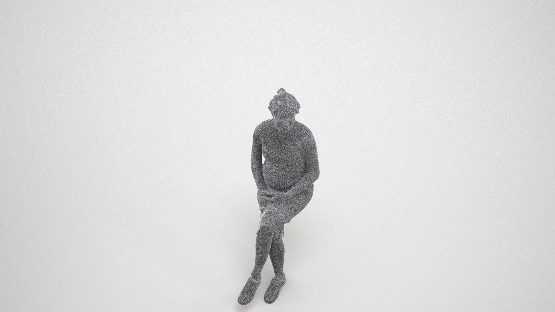 scanned 3D woman casual sitting, photogrammetry people for Enscape and V-Ray, wireframe three-quarter view