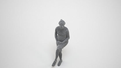 scanned 3D woman casual sitting, photogrammetry people for Enscape and V-Ray, wireframe three-quarter view