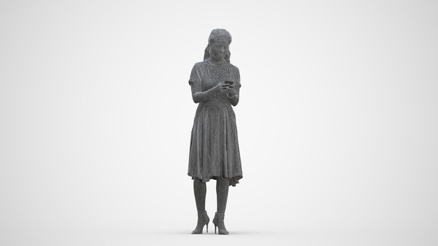 photogrammetry 3D woman casual standing, realistic human model archviz FBX, three-quarter front view render