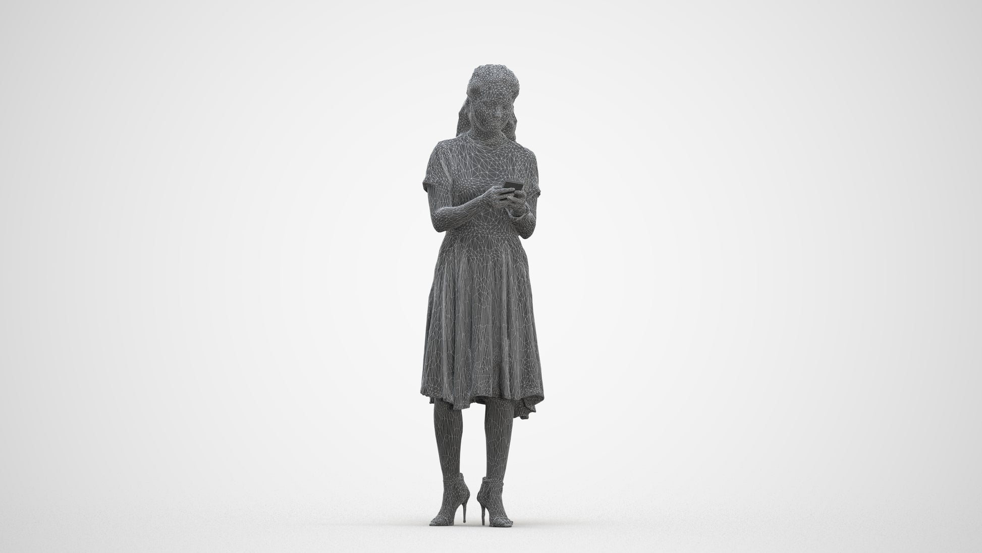 photogrammetry 3D woman casual standing, realistic human model archviz FBX, three-quarter front view render