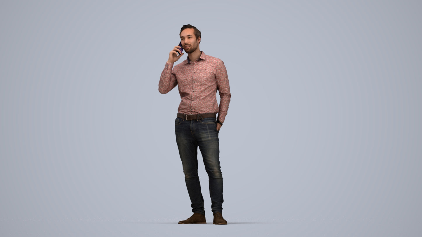 realistic 3D people man casual standing, render-ready for V-Ray and Corona, FBX OBJ, top-down view render