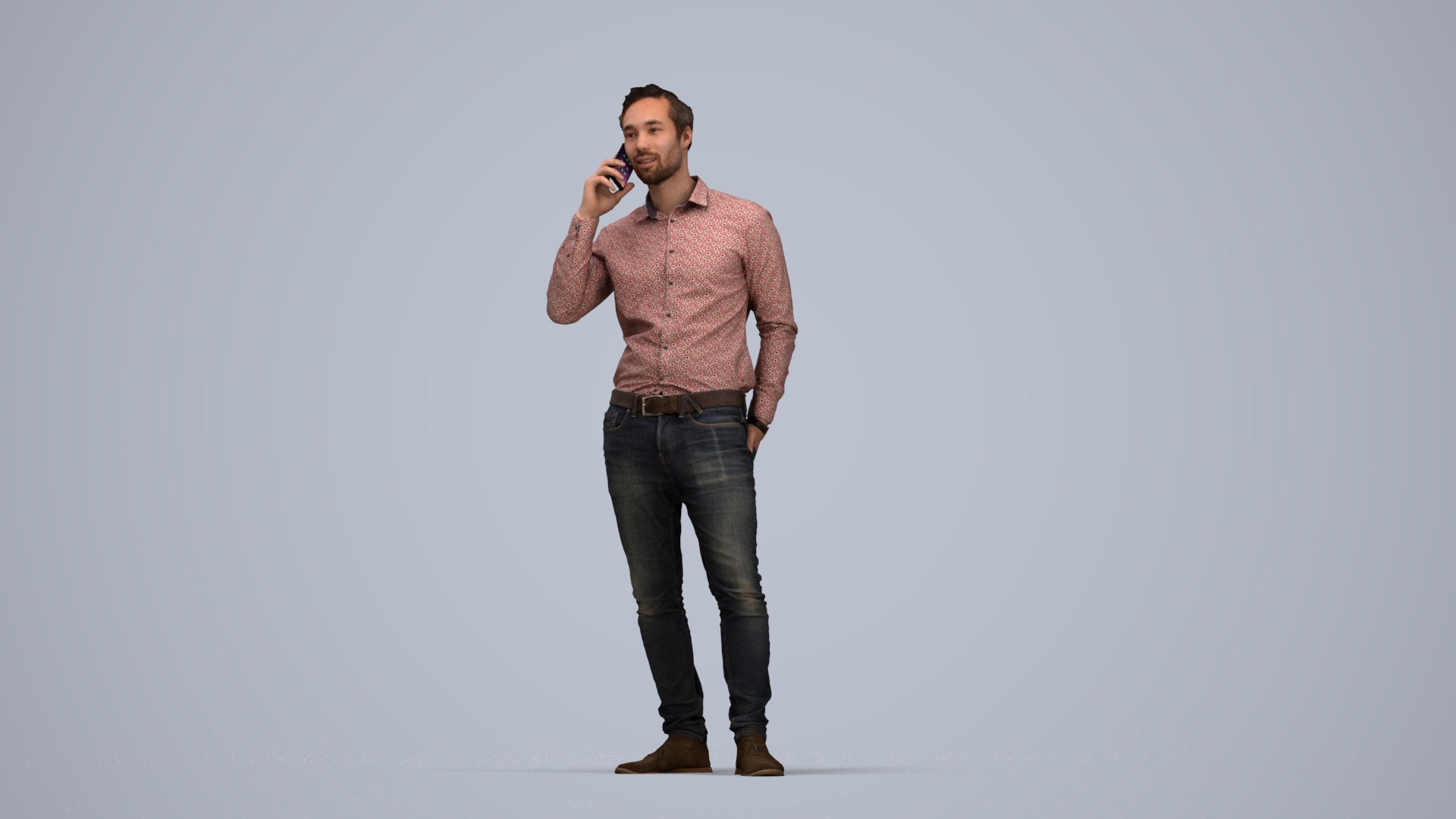 realistic 3D people man casual standing, render-ready for V-Ray and Corona, FBX OBJ, top-down view render