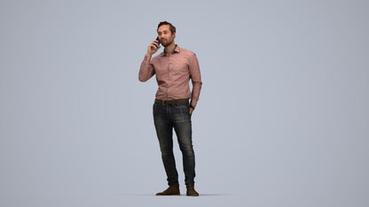 realistic 3D people man casual standing, render-ready for V-Ray and Corona, FBX OBJ, top-down view render