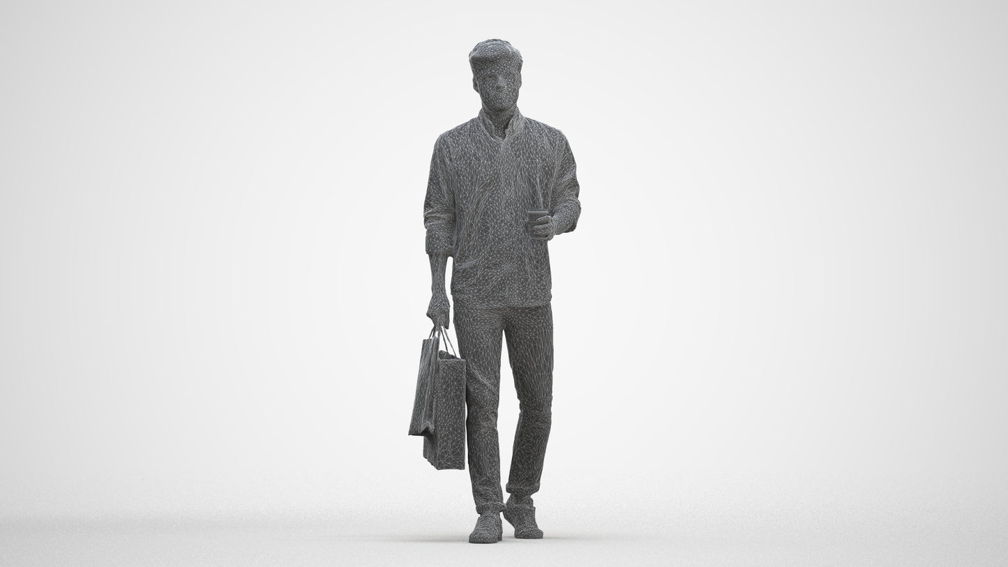 photogrammetry 3D man casual standing, realistic human model archviz FBX, three-quarter front view render