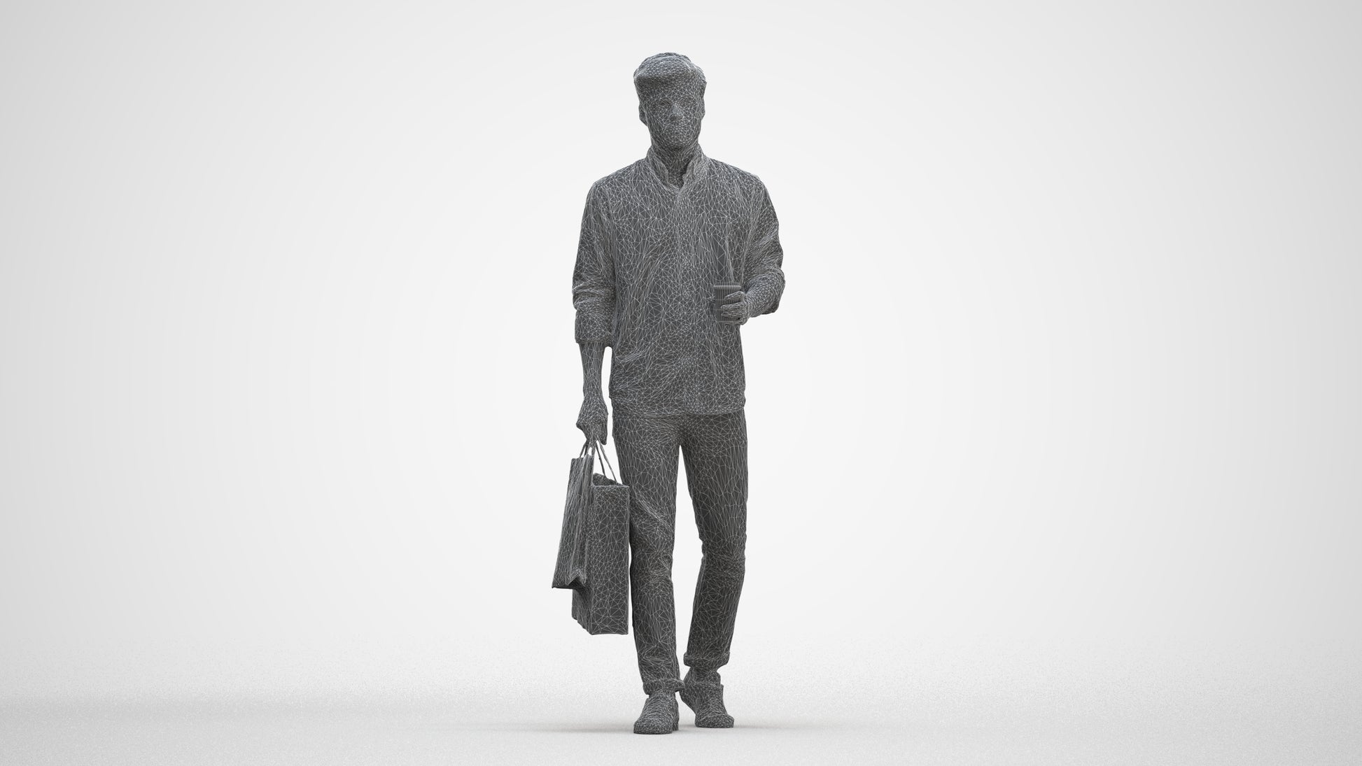 photogrammetry 3D man casual standing, realistic human model archviz FBX, three-quarter front view render