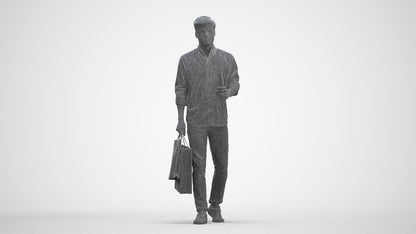 photogrammetry 3D man casual standing, realistic human model archviz FBX, three-quarter front view render