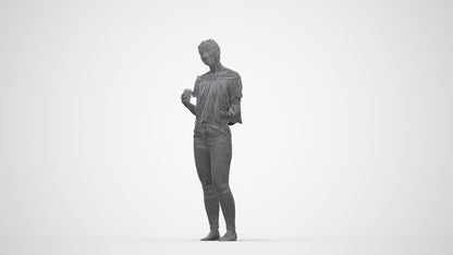 3D scanned woman standing casual, photorealistic archviz people for Enscape and SketchUp, wireframe back view