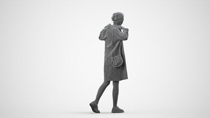 3D human model woman casual walking, photogrammetry scanned person for archviz, wireframe side view