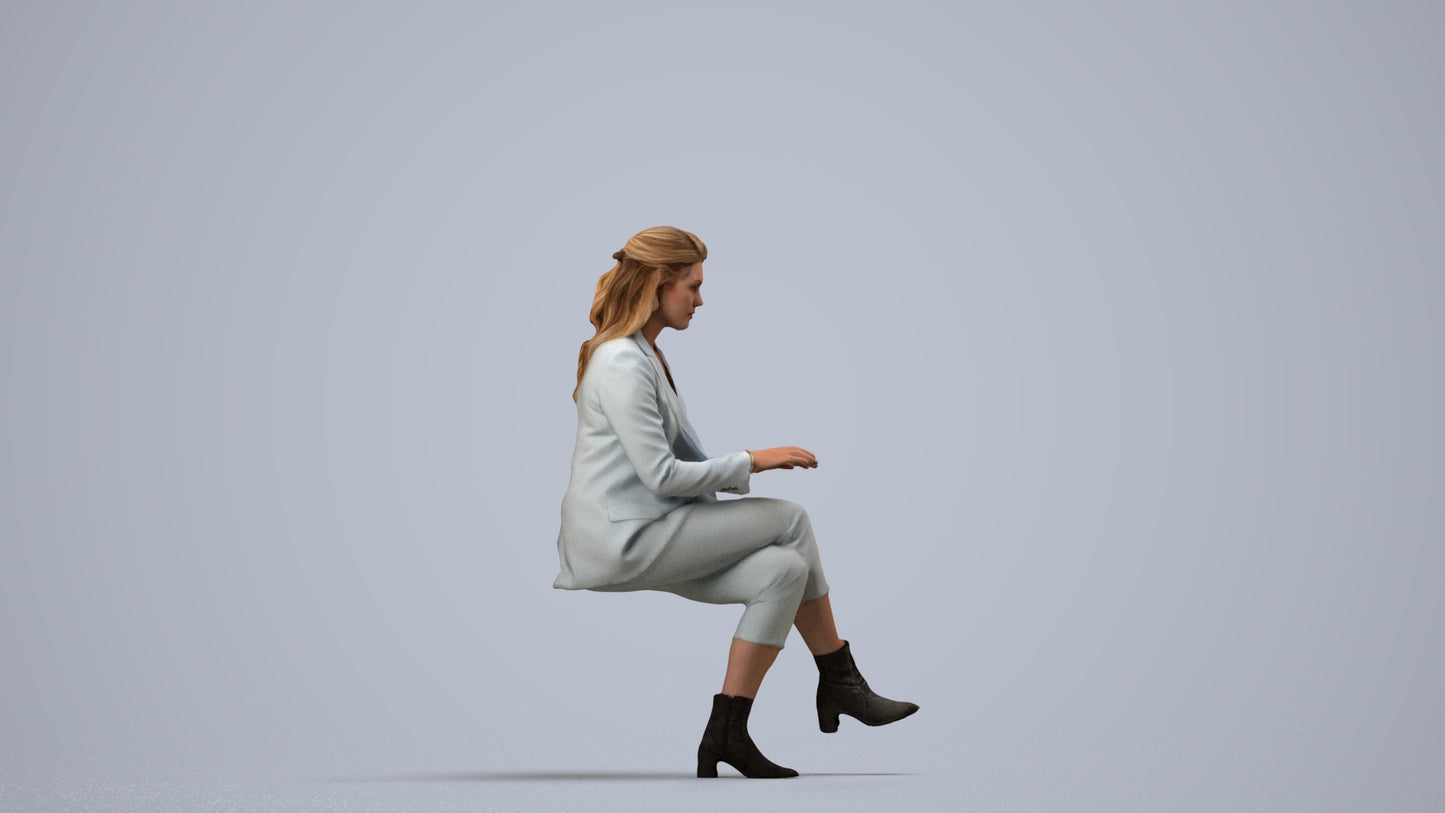 realistic 3D human woman business, archviz people FBX OBJ for Blender, side view render
