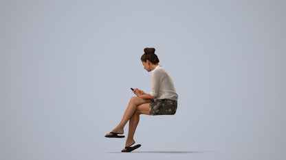 scanned 3D woman casual sitting, photogrammetry people for Enscape and V-Ray, three-quarter view render