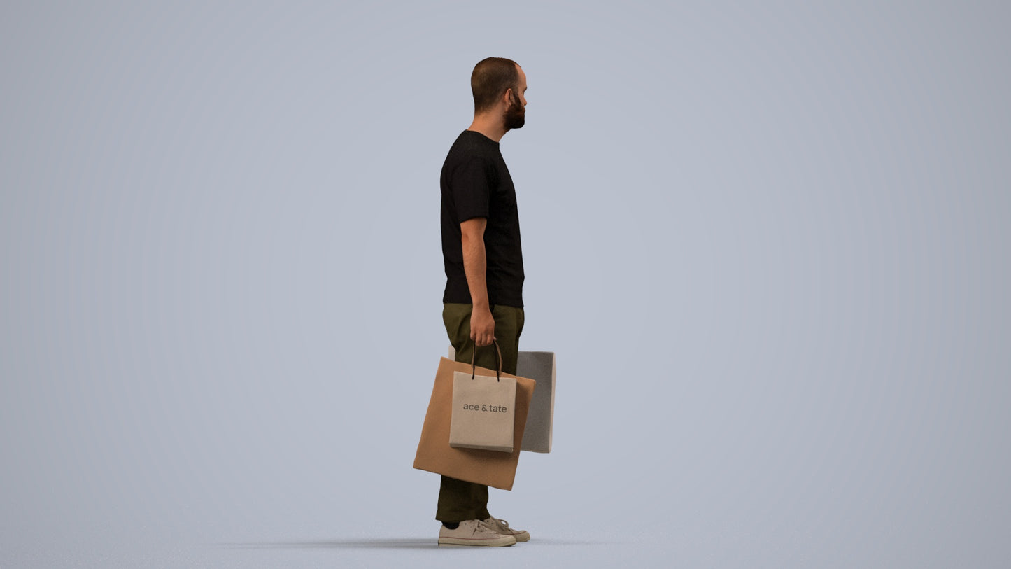 3D people model man casual shopping, scanned human for 3ds Max rendering, side view render