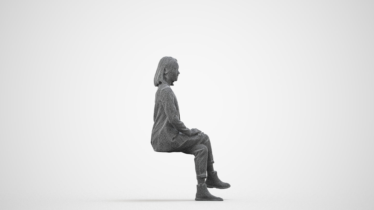 scanned 3D woman business, photogrammetry people for Enscape and V-Ray, wireframe side view