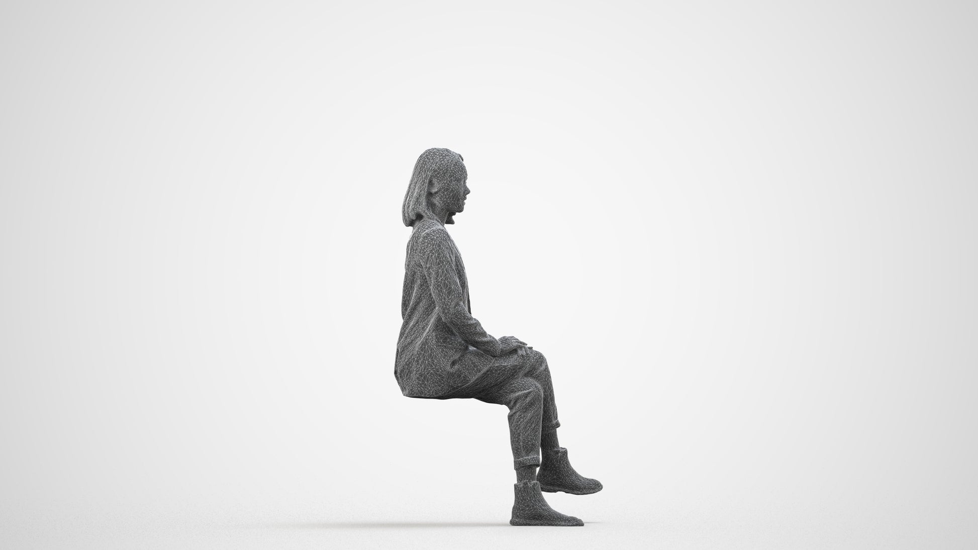 scanned 3D woman business, photogrammetry people for Enscape and V-Ray, wireframe side view