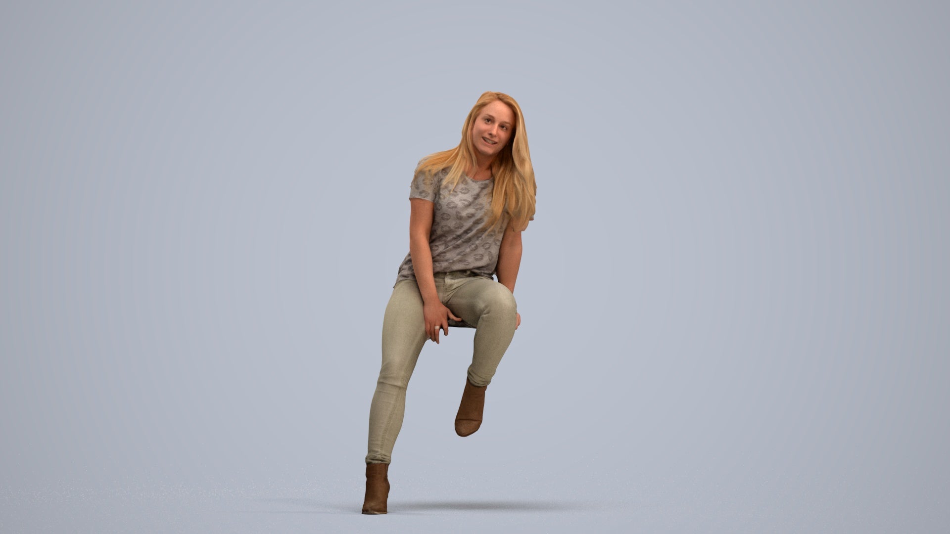 realistic 3D woman casual sitting, scanned archviz people for Blender and 3ds Max, standing pose render