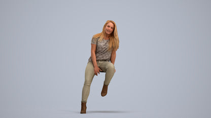 realistic 3D woman casual sitting, scanned archviz people for Blender and 3ds Max, standing pose render