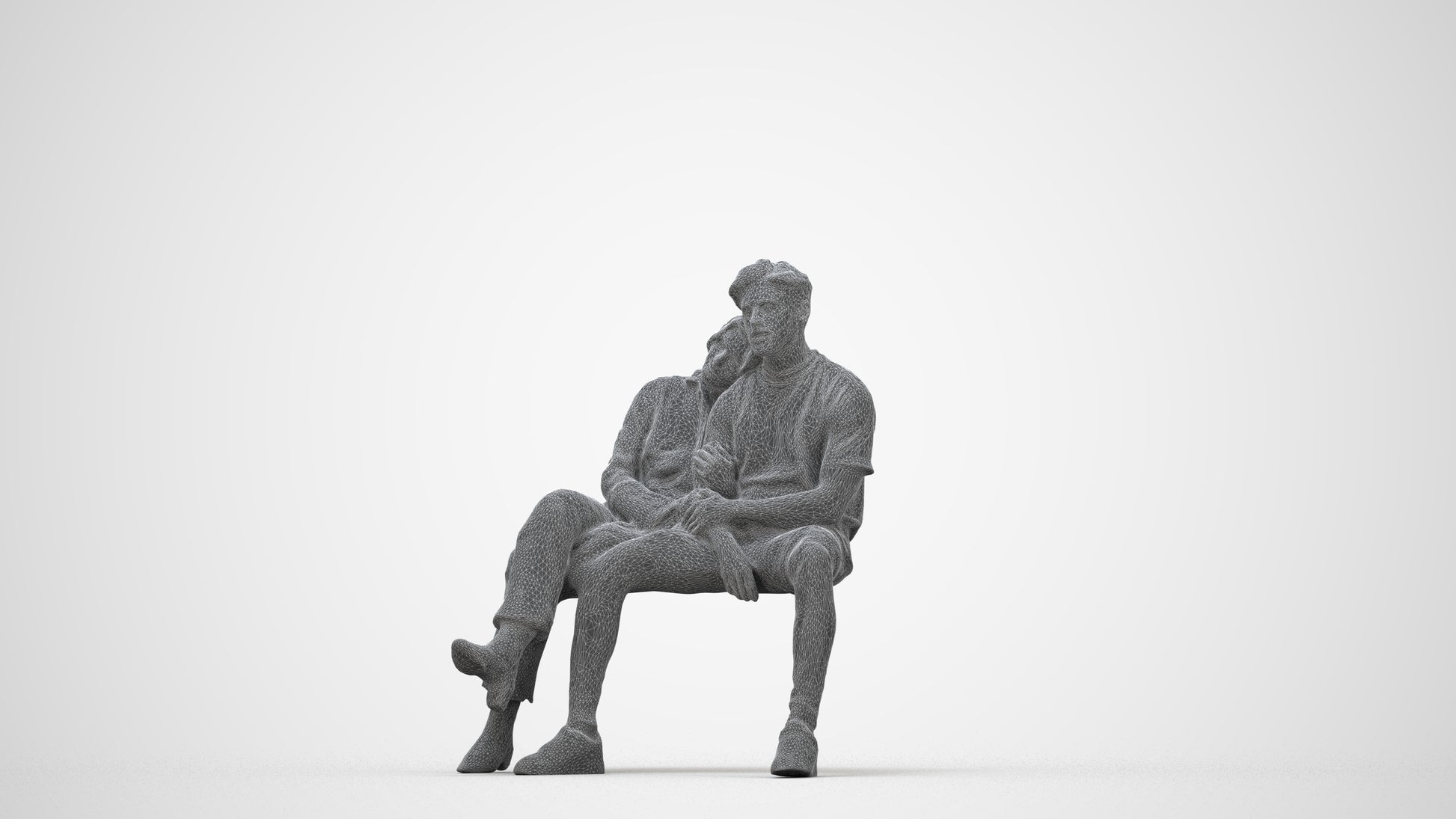 3D people model woman business couple, scanned human for 3ds Max rendering, wireframe back view