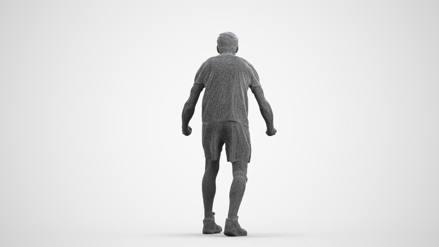 3D human model man sport, photogrammetry scanned person for archviz, wireframe front view