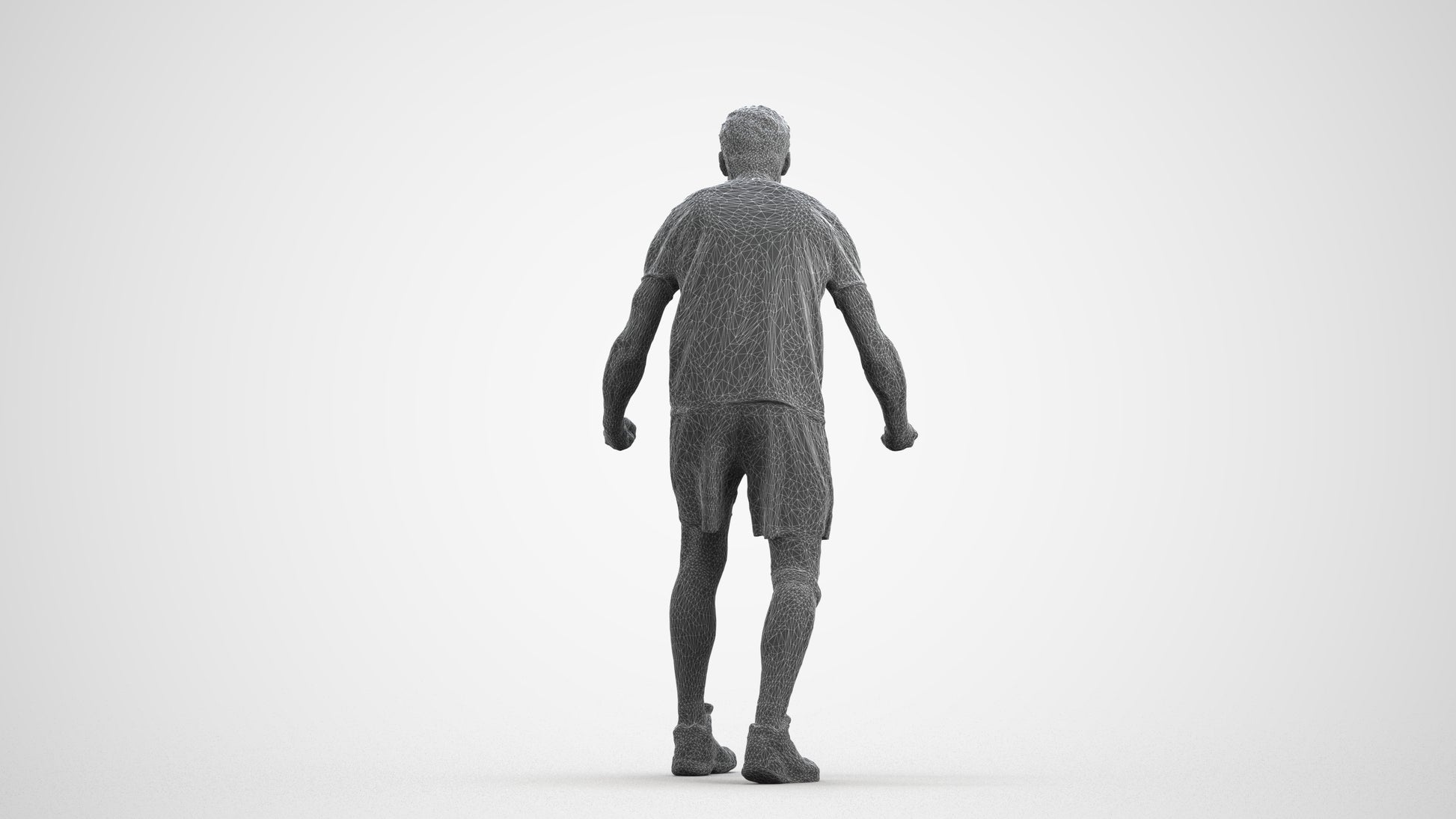 3D human model man sport, photogrammetry scanned person for archviz, wireframe front view