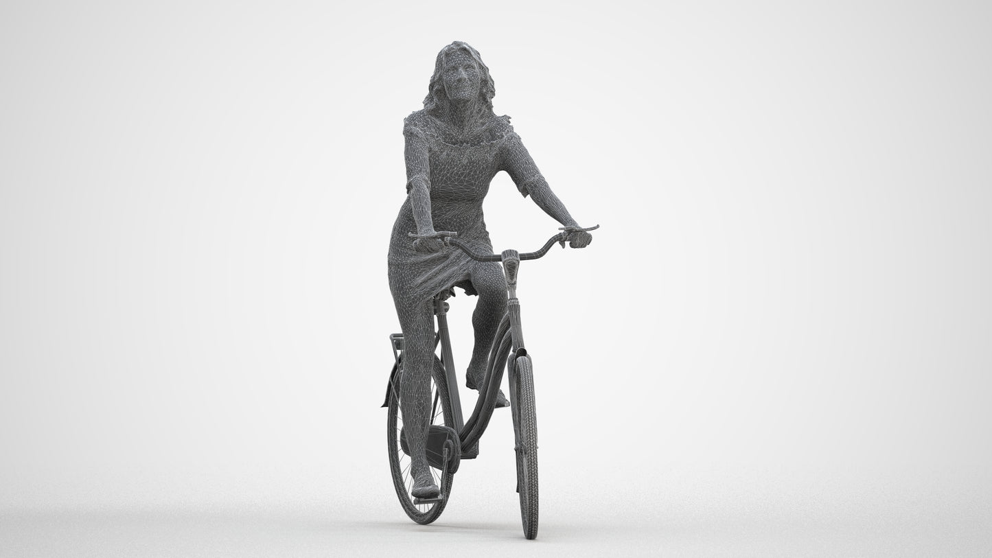 3D people model senior woman casual cycling, scanned human for 3ds Max rendering, three-quarter front view render