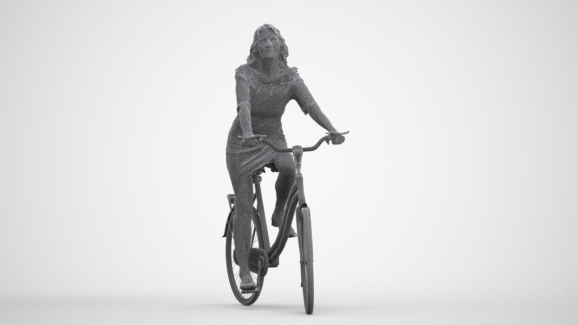 3D people model senior woman casual cycling, scanned human for 3ds Max rendering, three-quarter front view render