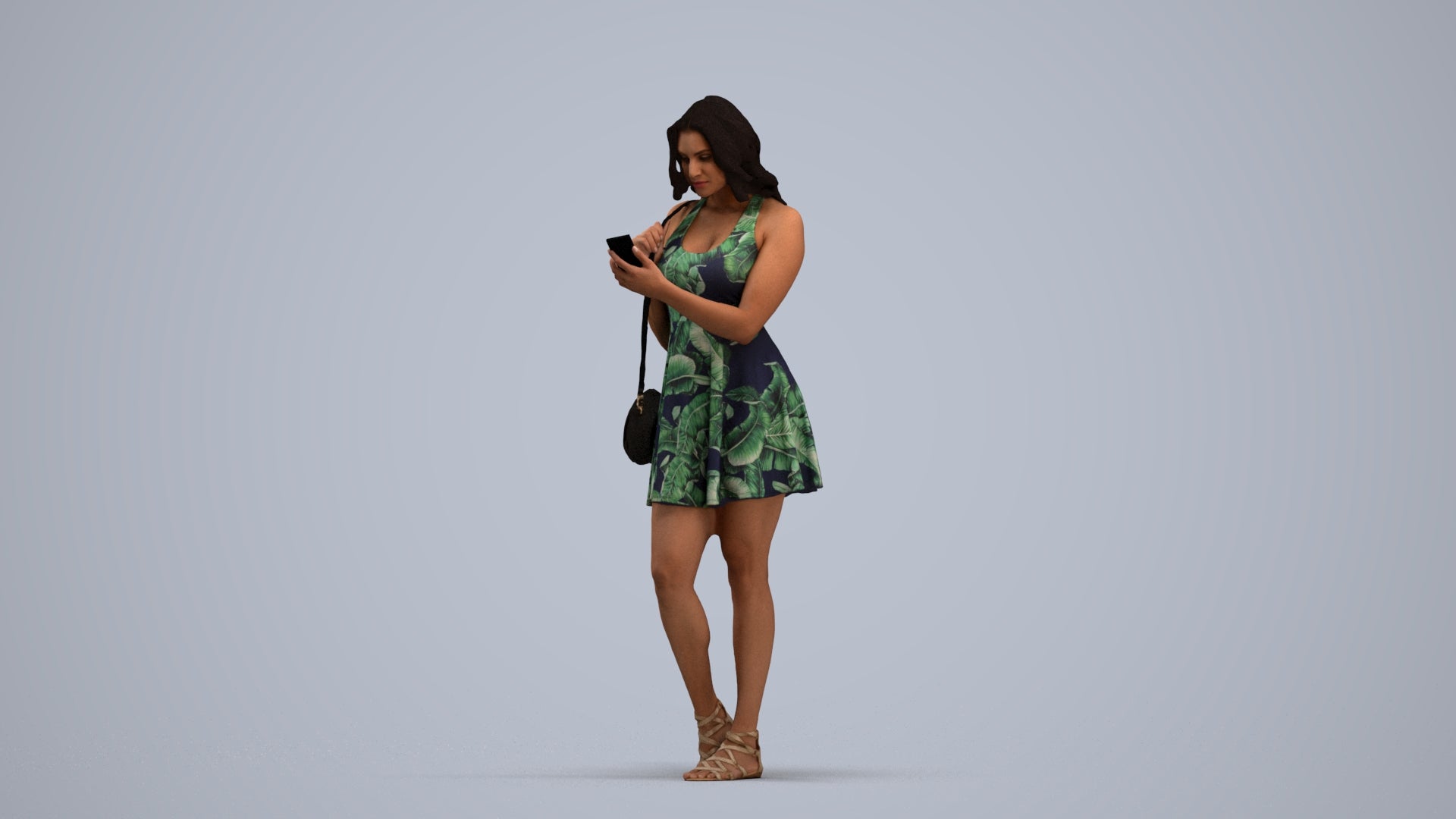 3D people model woman standing, scanned human for 3ds Max rendering, standing pose render